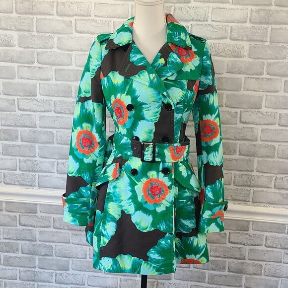 Banana Republic Cotton Blend Floral Belted Trench Coat Artsy Bold Print Women XS - Picture 9 of 9